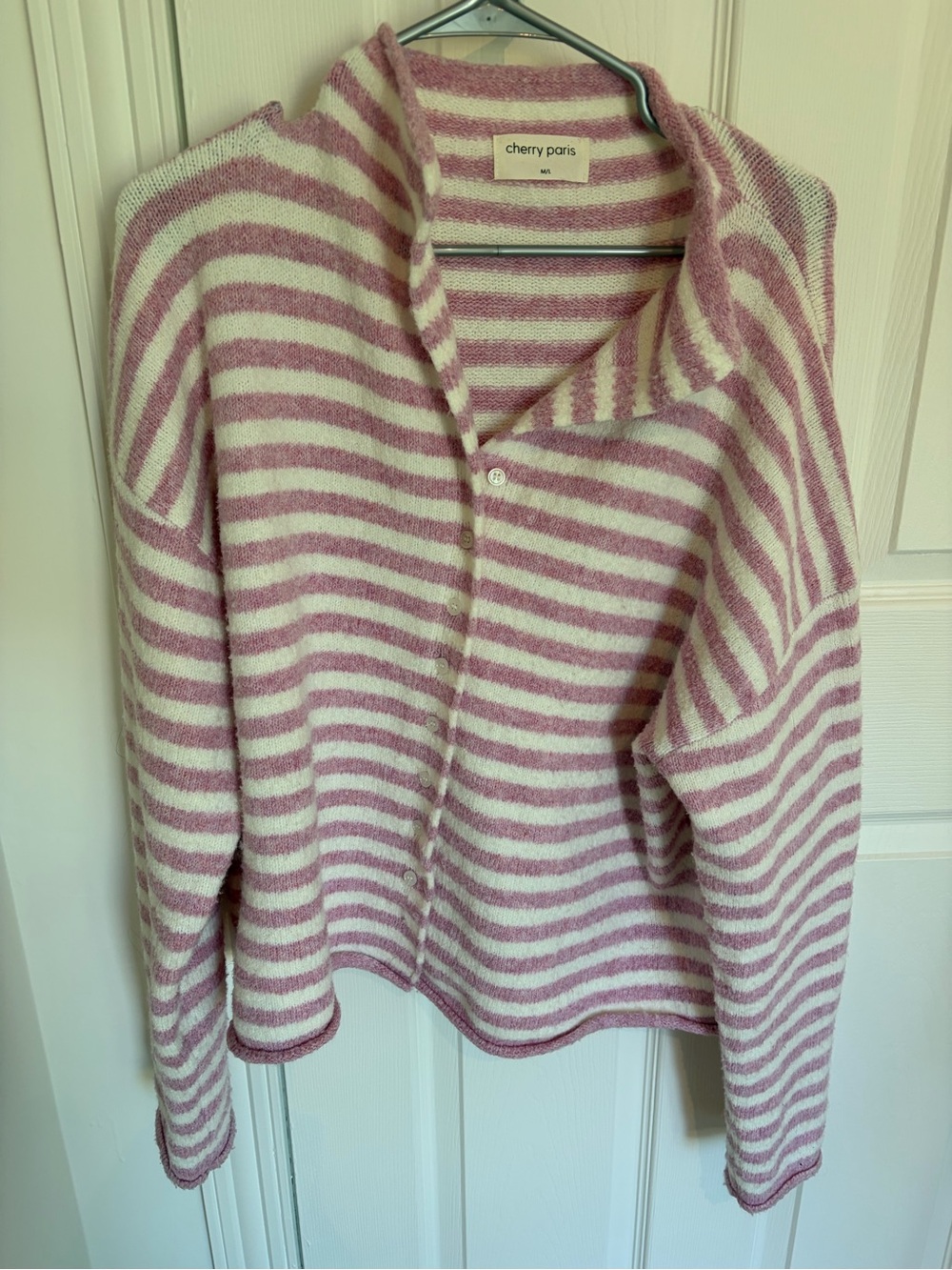 Simons Pink and Cream Striped Button Cardigan
